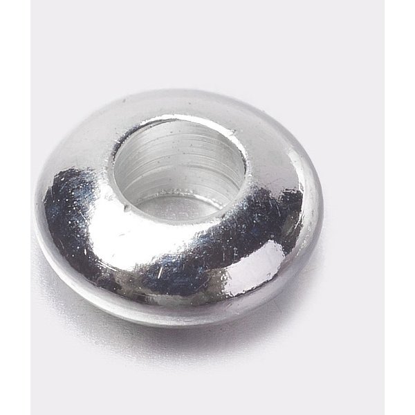 Brass Spacer Beads, Rondelle, Silver Color Plated, 5x2mm, Hole: 1.5-2mm