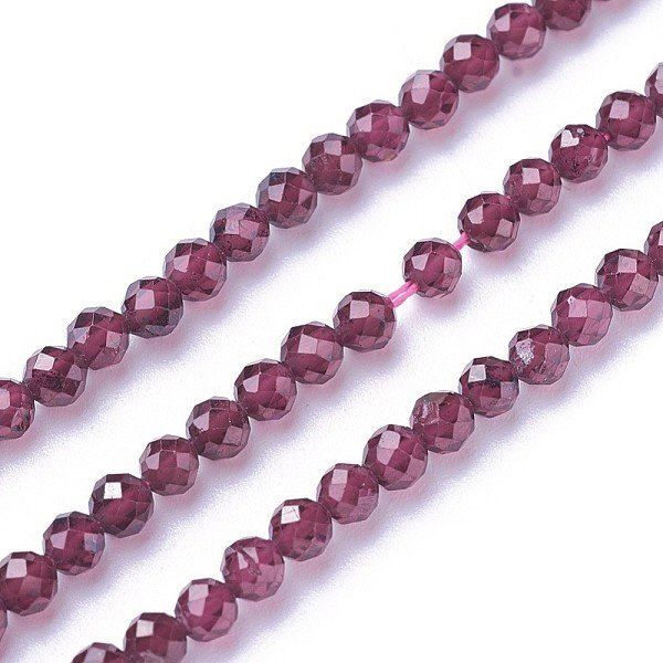 Natural Garnet Beads Strands, Faceted, Round, 3-3.5mm, Hole: 0.5mm, about 115-130pcs/strand, 14.5-16.1 inch(37-41cm)