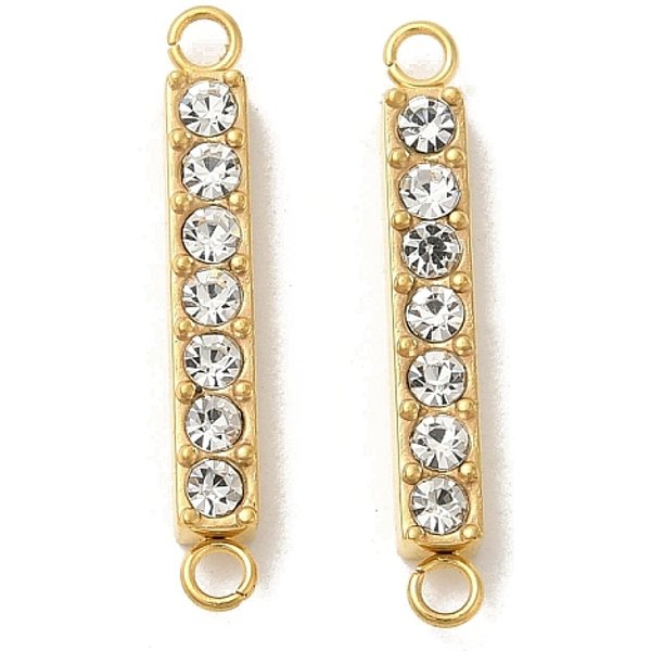 Ion Plating(Ip) 304 Stainless Steel Crystal Rhinestone Connector Charms, Rectangle Links, Golden, 20.5X3X3Mm, Hole: 1.5Mm-image