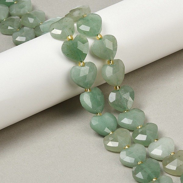 Natural Green Aventurine Beads Strands, Faceted Heart, 13.5X14.5X6.5Mm, Hole: 1Mm, About 28Pcs/Strand, 15.94''(40.5Cm)-image