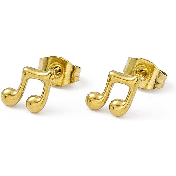 Pvd-Vakuumbeschichtung 304 Edelstahl Kleine Musiknoten-Ohrstecker FüR Frauen, Golden, 7X7 Mm, Stift: 0.8 Mm-image