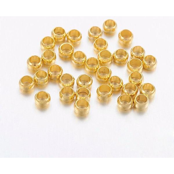 Brass Crimp Beads, Rondelle, Golden, 2X3Mm, Hole: 2Mm-image