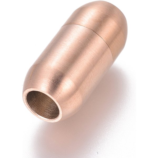 Magnetverschlüsse aus Edelstahl 304 mit einklebbaren Enden, matt, Kolumne, Roségold, 19x9 mm, Bohrung: 5 mm
