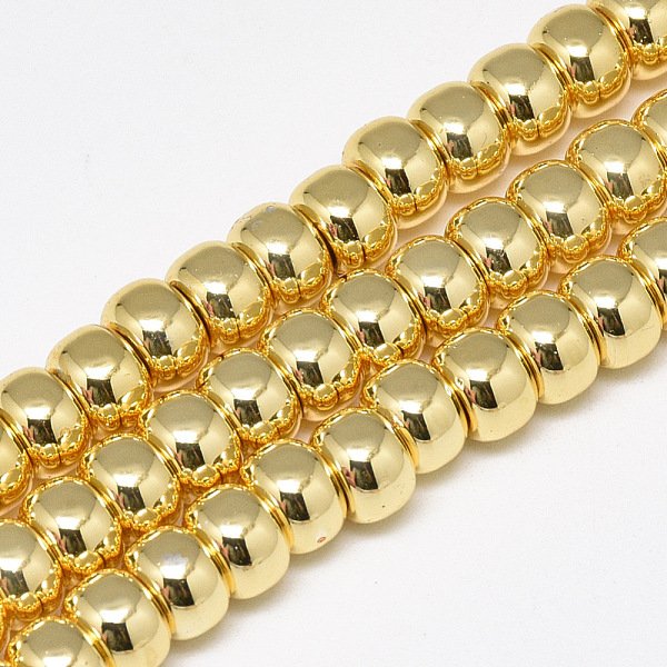 Electroplate Non-Magnetic Synthetic Hematite Beads Strands, Rondelle, Golden Plated, 6X4Mm, Hole: 2Mm, About 97Pcs/Strand, 15.7 Inch-image