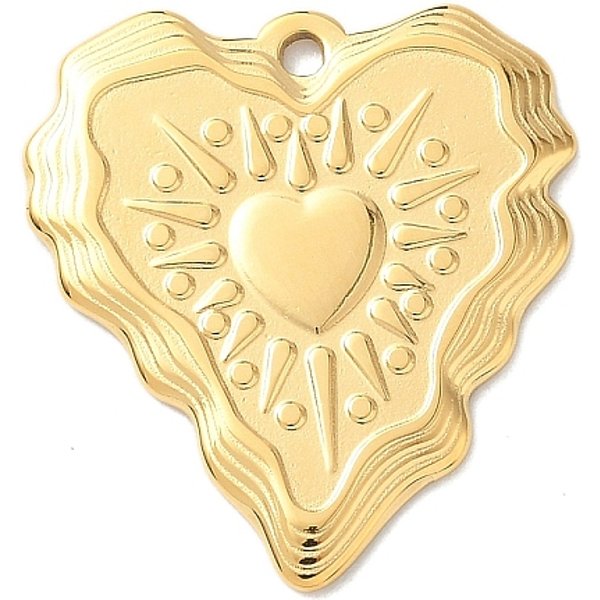 304 Stainless Steel Pendants, Heart, Real 18K Gold Plated, 24.5X22X1.5Mm, Hole: 1.5Mm-image