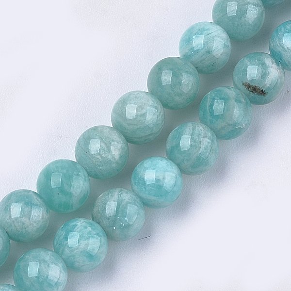 Chapelets De Perles En Amazonite Naturelle, Grade A, Ronde, 8Mm, Trou: 1Mm, Environ 23-25 Pcs/Chapelet, 7.6 Pouce-image