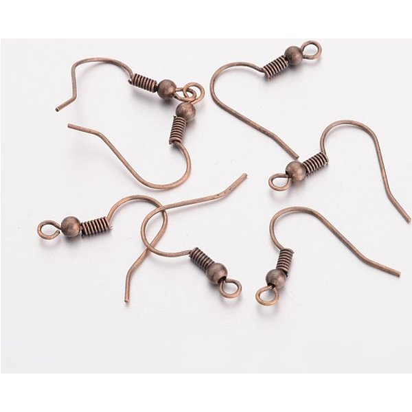 Brass Earring Hooks, Ear Wire, With Horizontal Loop, Nickel Free, Red Copper, 17-19X16-18X0.8Mm, Hole: 2Mm-image