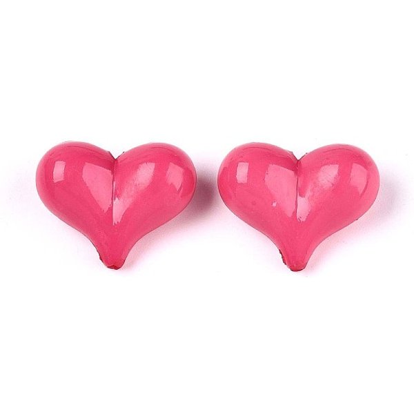 Opaque Acrylic Beads, Heart, Deep Pink, 17X22X10Mm, Hole: 1.4Mm, About 255Pcs/500G-image
