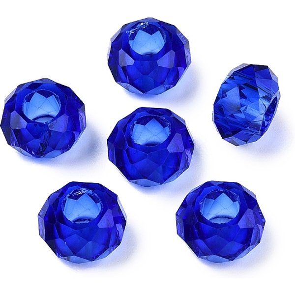Glass European Beads, Large Hole Beads, No Metal Core, Rondelle, Blue, 14X8Mm, Hole: 5Mm-image