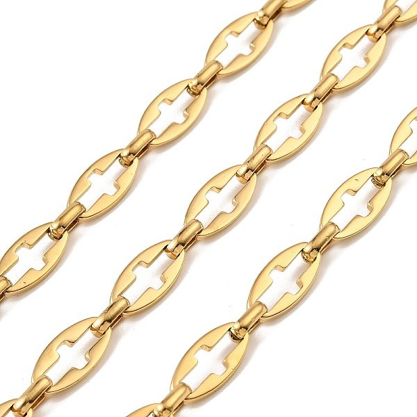 ChaîNes Ovales à Maillons CroiséS En Acier Inoxydable 304, Placage Ionique (Ip), Non SoudéE, Avec Bobine, VéRitable 18K Plaqué Or, Lien: 13.5X6.5X1.3Mm Et 6.5X4X1.8Mm, Environ 16.40 Pied (5 M)/Rouleau-image