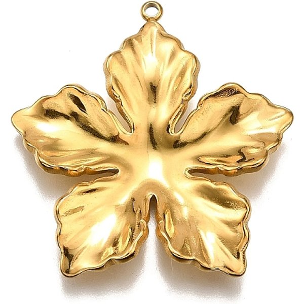 304 Stainless Steel Pendants, Flower Charm, Real 18K Gold Plated, 36.5X35.5X4.5Mm, Hole: 1.6Mm-image