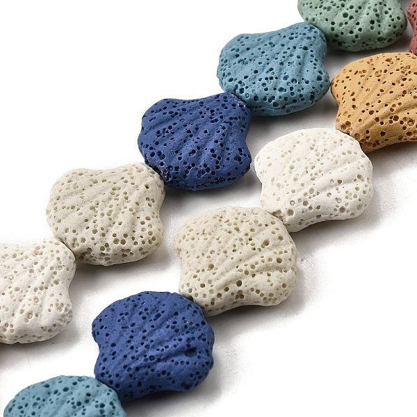 Hilos de cuentas de roca de lava natural teñidas, shell forma, color mezclado, 19x21x7.5mm, agujero: 1.4 mm, aproximamente 21 pcs / cadena, 15.75'' (40 cm)