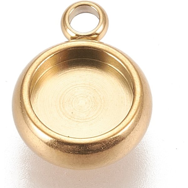 Placcatura Ionica (Ip) 304 Impostazioni Cabochon Pendente In Acciaio Inossidabile, Coppe Con Bordo In Pizzo, Rotondo E Piatto, Oro, Vassoio: 6Mm, 11X8.5X3Mm, Foro: 1.8 Mm-image