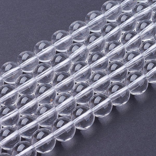 Chapelets de perles en cristal de quartz naturel, perles de cristal de roche, ronde, 8mm, Trou: 1mm, Environ 23 pcs/chapelet, 7.5 pouce