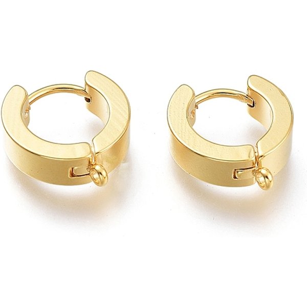 201 Stainless Steel Huggie Hoop Earrings Findings, with Vertical Loop, with 316 Surgical Stainless Steel Earring Pins, Ring, Real 24K Gold Plated, 15x13x4mm, Hole: 1.4mm, Pin: 1mm