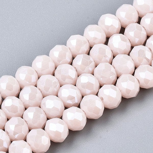 Galvanisieren Glasperlen, Mit Perlglanz Plattiert, Facettiert, Rondell, Neblige Rose, 6X5 Mm, Bohrung: 1 Mm, Ca. 80-85 Stk. / Strang, 38-40 Cm-image