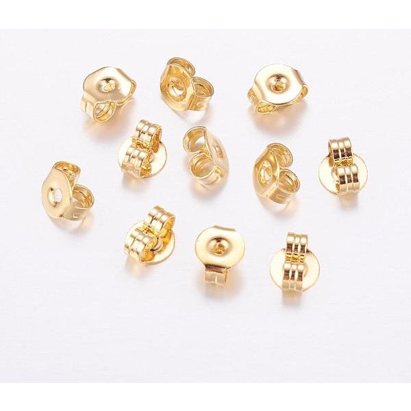 Brass Ear Nuts, Friction Earring Backs For Stud Earrings, Long-Lasting Plated, Cadmium Free & Nickel Free & Lead Free, Real 18K Gold Plated, 5X4X2.5Mm, Hole: 0.8Mm-image