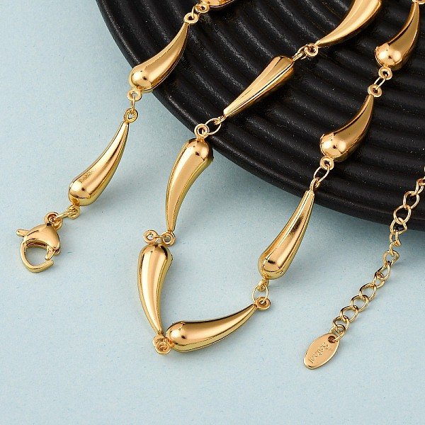 304 Stainless Steel Link Chain Necklaces For Women, Golden, Teardrop, 17.56 Inch(44.6Cm)-image