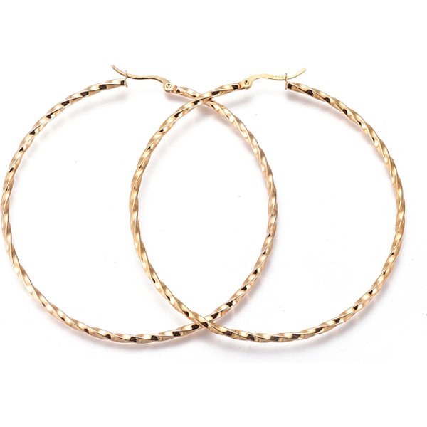 Boucles D'oreilles CréOles En Acier Inoxydable 201, Avec Goupille En Acier Inoxydable 304, Boucles D'oreilles HypoallergéNiques, Forme De Bague TorsadéE, Or, 39.5X2.5Mm, 10 Jauge, Pin: 0.7 Mm-image