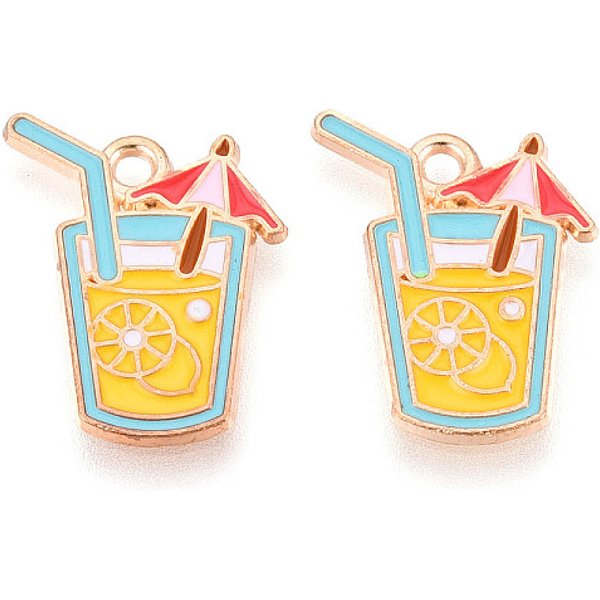 Beach Theme Alloy Enamel Pendants, Light Gold, Drink, 19.1x14x1mm, Hole: 1.8mm