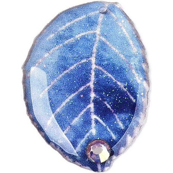 Epoxy Resin Leaf Pendants, With Rhinestone & Glitter Powder, Royal Blue, 27X20X2Mm, Hole: 1.2Mm-image