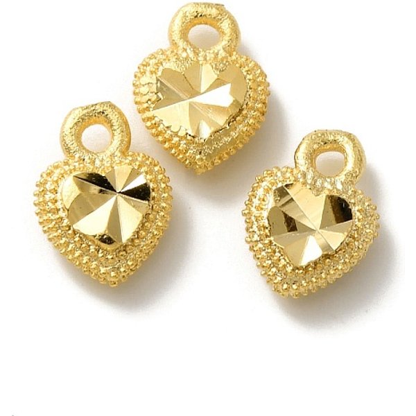 Breloques En Laiton, Sans Cadmium Et Sans Plomb, Breloque Coeur, VéRitable 24K Plaqué Or, 8.5X6X3Mm, Trou: 1.2Mm-image