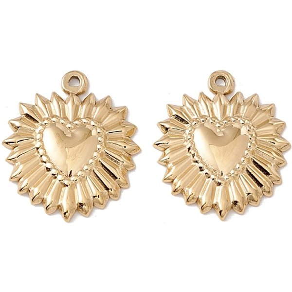 Pendentifs En Acier Inoxydable 304 Avec Placage Ionique (Ip), Plat Et Circulaire Avec Coeur, Or, 23X20X2.5Mm, Trou: 1.2Mm-image