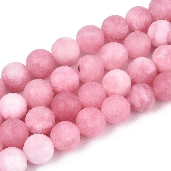 Natural White Jade Bead Strands, Dyed, Frosted, Round, Pearl Pink, 8-9Mm, Hole: 1Mm, About 46-48Pcs/Strand, 14.9 Inch-image