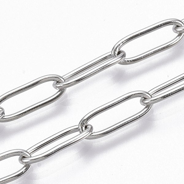 ChaîNes à Trombones En Acier Inoxydable 304 RéSistant Au Ternissement, ChaîNes De CâBle AllongéEs éTiréEs, Soudé, Couleur Inoxydable, 12X4X1Mm, Environ 39.37 Pouce (1 M)/Fil-image