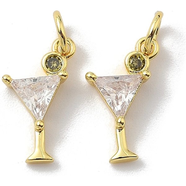 Brass Pave Cubic Zirconia Pendants, Drink Charms, With Jump Ring, Rack Plating, Long-Lasting Plated, Cadmium Free & Lead Free, Real 18K Gold Plated, Clear, 15X7.5X3Mm, Hole: 3Mm-image