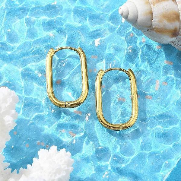 Boucles d'oreilles créoles en acier inoxydable 304 avec placage ionique (IP) pour femmes, rectangle, or, 23.5x2mm