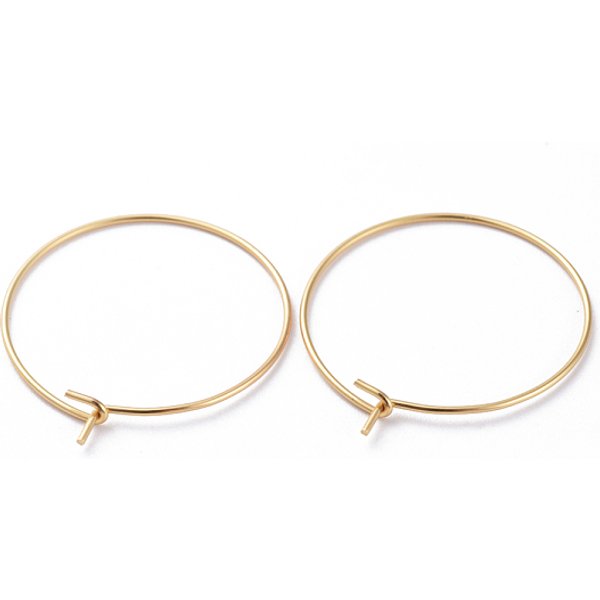 Boucles D'oreilles CréOles En Acier Inoxydable Chirurgical 316, Accessoires De Pendentifs De Verre De Vin, VéRitable 18K Plaqué Or, 25X0.7Mm, 21 Jauge-image