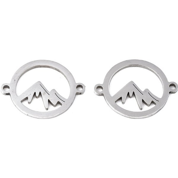 AnlaufgeschüTzte VerbindungsstüCke Aus 201Er Edelstahl, Laserschnitt, Ring Mit Berg, Edelstahl Farbe, 15X19X1 Mm, Bohrung: 1.4 Mm-image