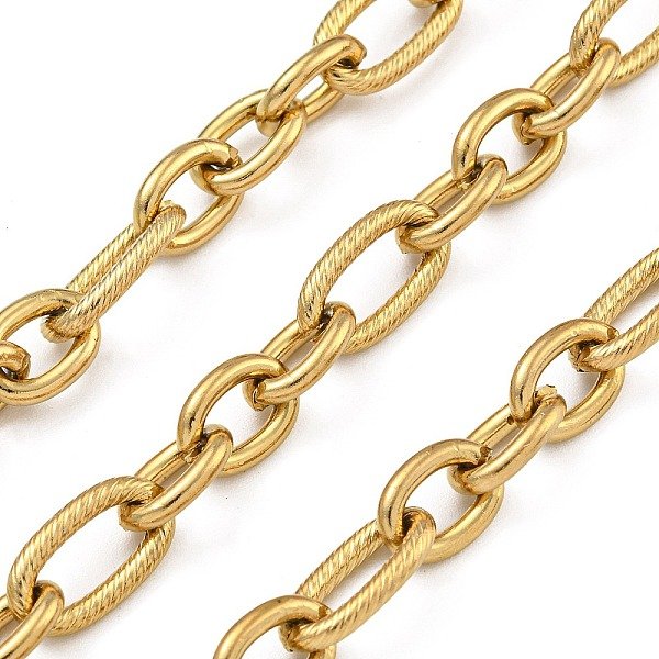 Chaînes à maillons ovales en acier inoxydable 304 avec placage ionique (IP), non soudée, avec bobine, or, 9.5-13x7-7.5x1.5mm