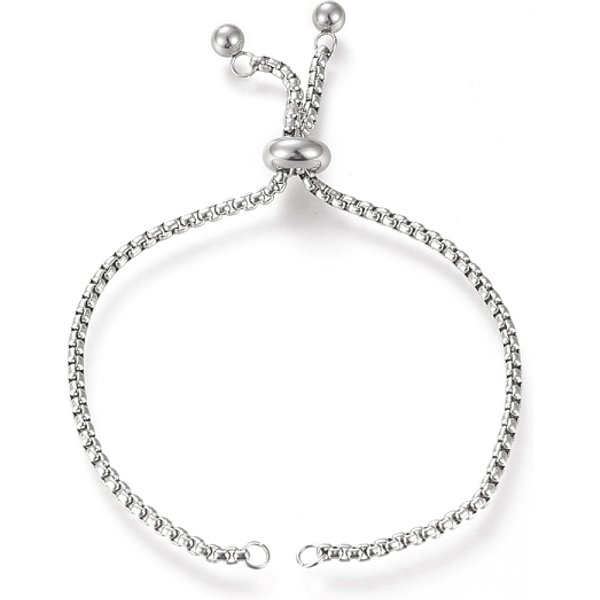 Bracciale Scorrevole Regolabile In Acciaio Inossidabile 304 Anti-Ossidazione/Braccialetti Bolo, Con Catena A Scatola, Colore Acciaio Inossidabile, 10-1/8 Pollice (25.6 Cm), 2.5Mm-image
