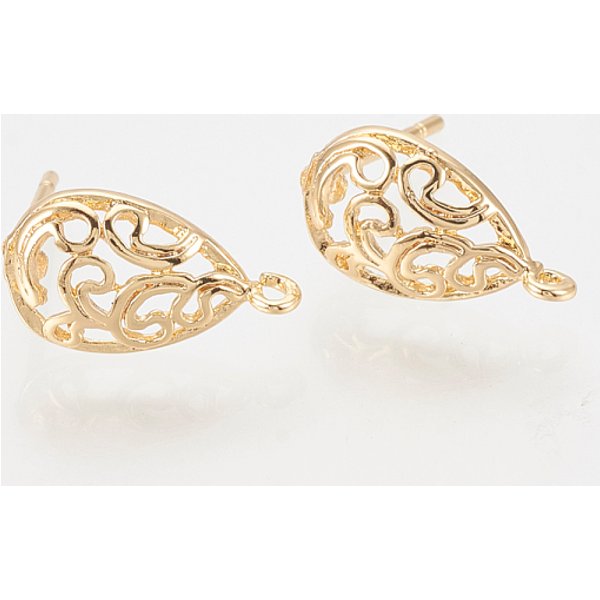 Fornituras De Aretes De LatóN, Con Bucle, LáGrima, Sin NíQuel, Real 18K Chapado En Oro, 13X7.5Mm, Agujero: 1 Mm, Pin: 0.8 Mm-image