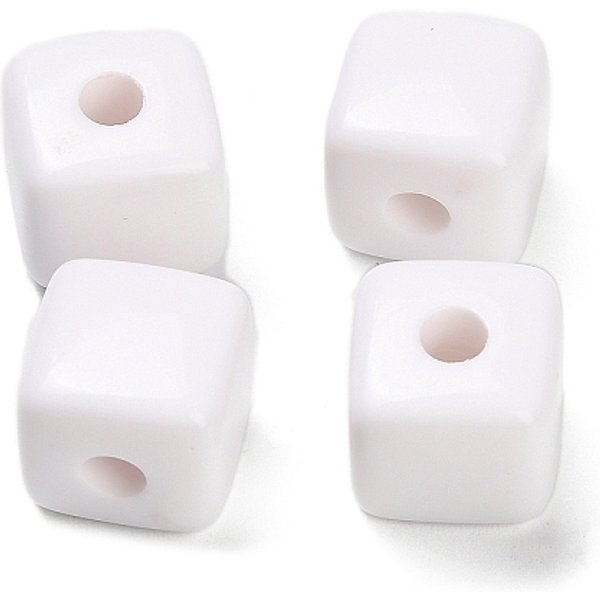Opaque Acrylic European Beads, Large Hole Beads, Cube, White, 12.5X12.5X12.5Mm, Hole: 4.5Mm, About 250Pcs/500G-image