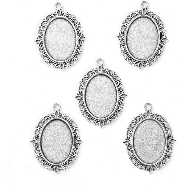 Cabochon Bases Plana Colgante Oval De AleacióN De Plata Antigua De Estilo Tibetano, Sin Plomo Y Cadmio, Bandeja: 18X13 Mm, 29.5X22X2Mm, Agujero: 1.5 Mm-image