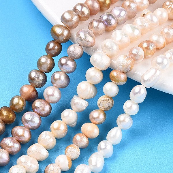 Natural Cultured Freshwater Pearl Beads Strands, Potato, Mixed Color, 5-7.5x5.5-7mm, Hole: 0.7mm, about 51-57pcs/strand, 13.39 inch(34cm)