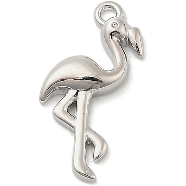 Brass Pendants, Flamingo Charms, Platinum, 18X9X2.5Mm, Hole: 1.2Mm-image