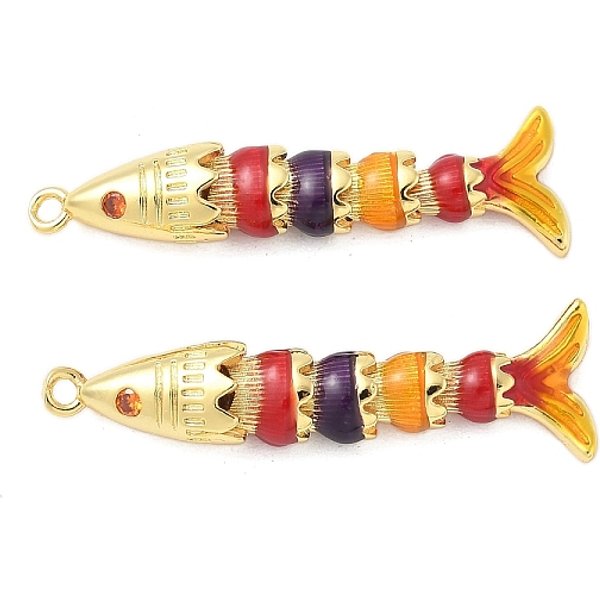 Pendentifs En Laiton Zircone Cubique, Poisson, VéRitable 18K Plaqué Or, ColoréEs, 38X11.5X6.5Mm, Trou: 1.6Mm-image