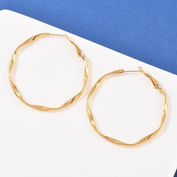 Creolen Aus Edelstahl 304, Ionenbeschichtung (Ip), Echtes 18K Vergoldet, 52-52.5X3 Mm-image