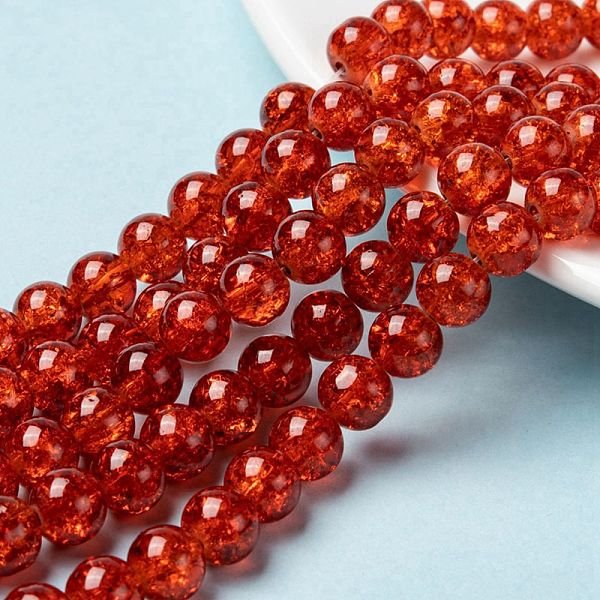 Spray Painted Crackle Glass Beads Strands, Round, Dark Orange, 8Mm, Hole: 1.3-1.6Mm, About 100Pcs/Strand, 31.4 Inch-image