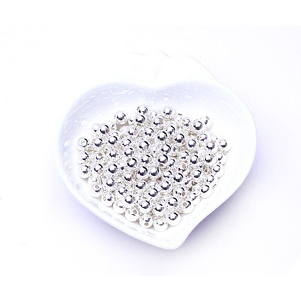 Messing Perlen, Langlebig Plattiert, Runde, Silber, 1/8 Zoll (3 Mm), Bohrung: 1 Mm-image