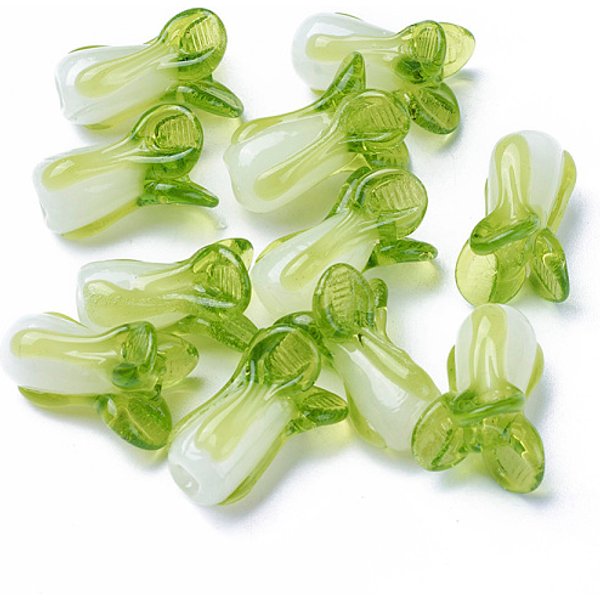 Handmade Lampwork Beads, Chinese Cabbage, Light Green, 19-21X12-14Mm, Hole: 1.6Mm-image