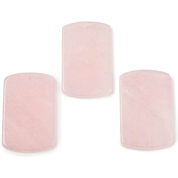Natural Rose Quartz Pendants, Rectangle Charms, 40X25X3.5Mm, Hole: 1.6Mm-image