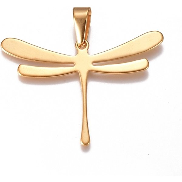 Ciondoli In Acciaio Inox 304, Libellula, Oro, 32X45X1Mm, Foro: 10X4.5 Mm-image