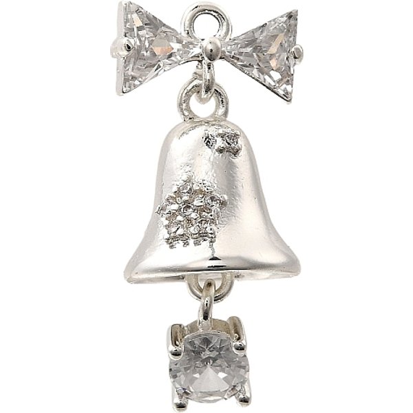 Colgante Micropavé Cubic Zirconia De LatóN, Charms De Campana, Plata, 20.5X12X10Mm, Agujero: 1.5 Mm-image