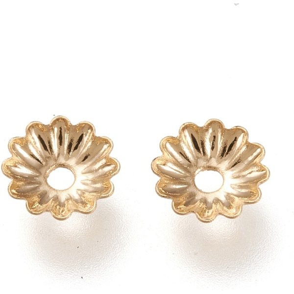 Capuchons De Perles En Acier Inoxydable 304, Multi-PéTale, Fleur, VéRitable 18K Plaqué Or, 5.5X5.5X1.2Mm, Trou: 1.2Mm-image