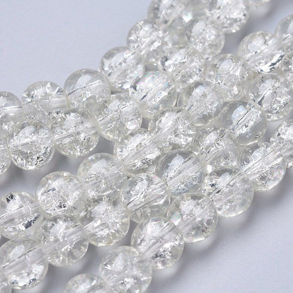 Spray Painted Crackle Glass Beads Strands, Round, Clear, 8Mm, Hole: 1.3-1.6Mm, About 100Pcs/Strand, 31.4 Inch-image